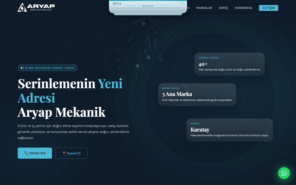 Aryap Mekanik web sitesi