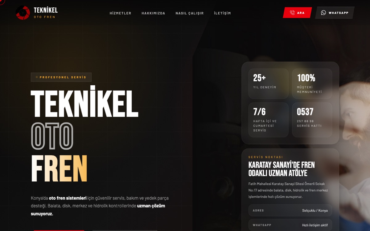 Teknikel Oto Fren web sitesi